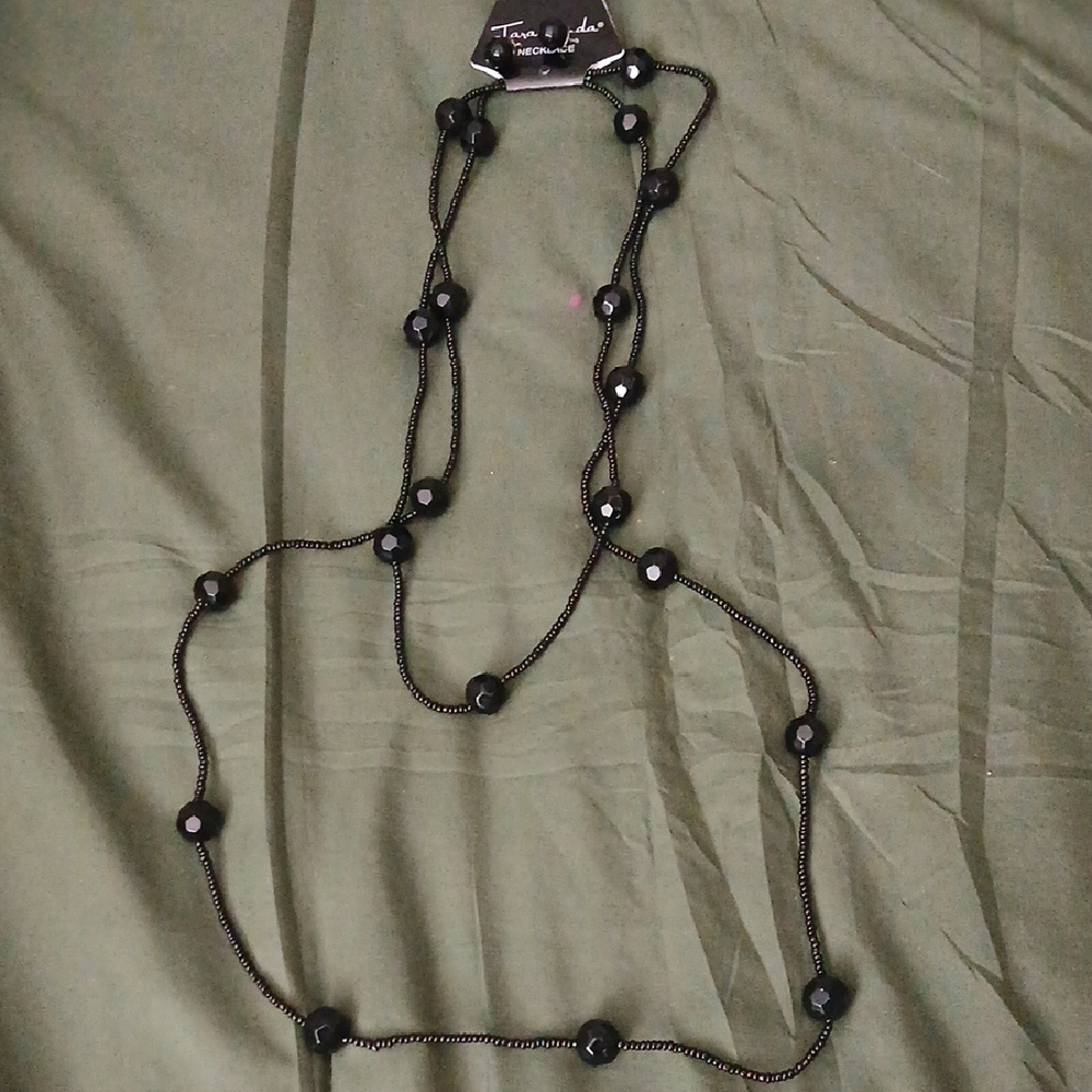 TARAMANDO Womens Black Beaded Long Layered Costume Jewelry Necklace NWT